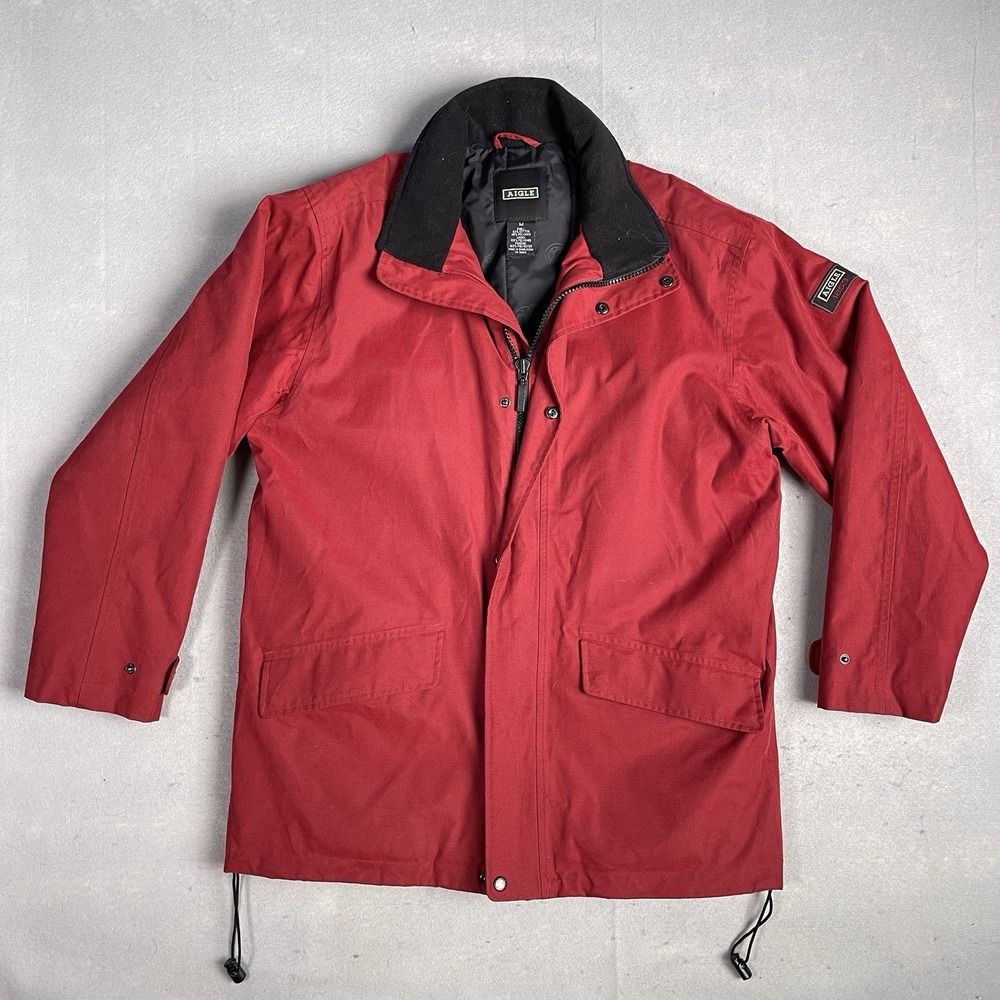 Aigle Chore‎ Barn Parka Jacket Men Medium Red Water Resistant